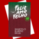 Imagem com fundo vermelho e a capa do livro Feliz Ano Velho no centro. Há uma sombra branca estilizada atrás do livro.