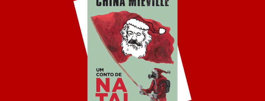 Imagem com fundo vermelho e a capa do e-book "Um conto de Natal" no centro. Há uma sombra branca estilizada atrás do livro.