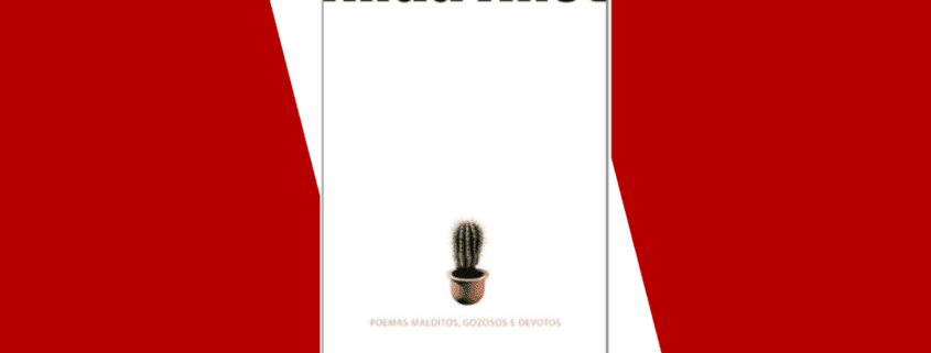 Capa de livro com fundo branco. No topo, o nome “Hilda Hilst” em letras pretas grandes. No centro, um pequeno vaso com um cacto. Na parte inferior, em letras menores, o subtítulo “Poemas malditos, gozosos e devotos”.