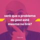 Imagem com fundo rosa e roxo. Ao centro, um homem careca e barbudo aparece em close, com expressão pensativa e a mão no queixo. Sobre a imagem, há o texto em destaque: “será que o problema do post está mesmo no link?”. No rodapé, aparece o nome “/rafanoris”.